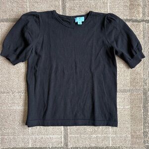 CeCe Women’s Black Short Puff Sleeve Knit Top Size Medium